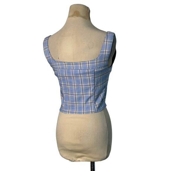 Like an Angel blue plaid fitted tank top blouse size Small - Picture 11 of 13